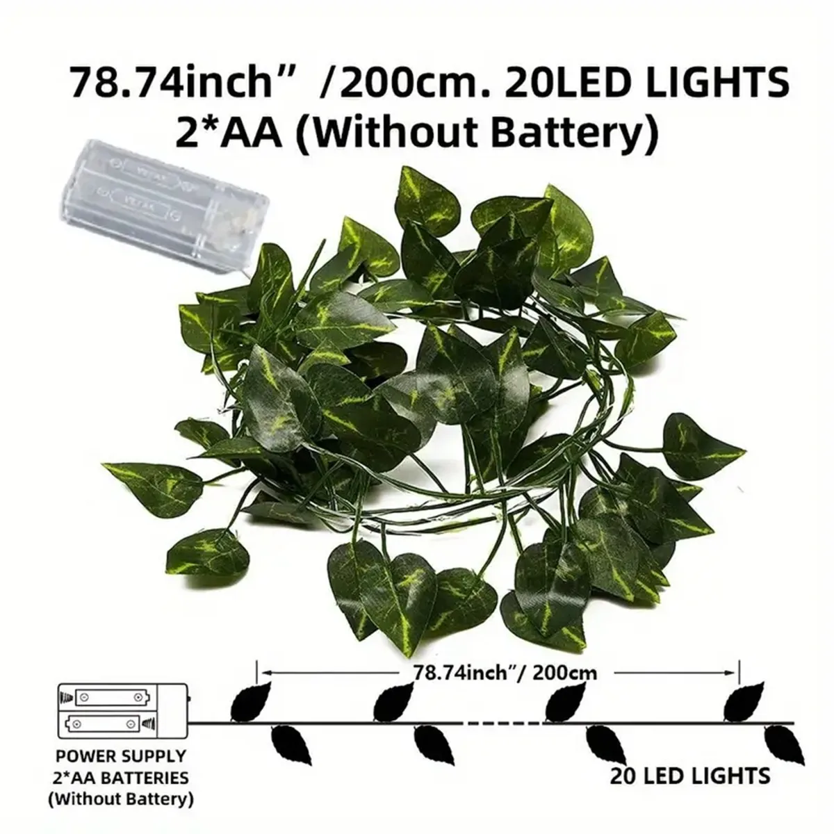 1pc Artificial Plants LED String Lights 6.56ft 20LED Scindapsus Leaves String Lights Battery Operated For Hanging Festival Decor