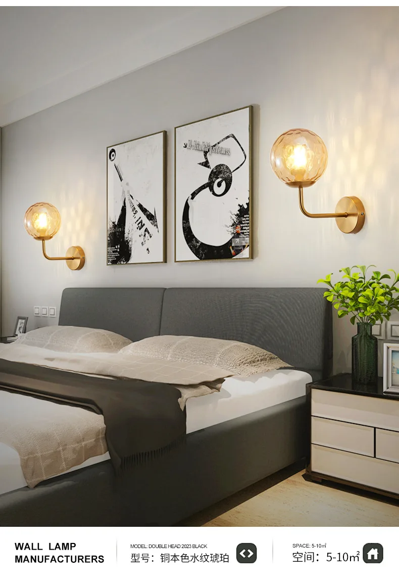 Modern Glass Ball Led Wall Lamp Gold Nordic Minimalist Sconces Lighting Living Bedroom Bedside Mirror Lights Decor Fixtures