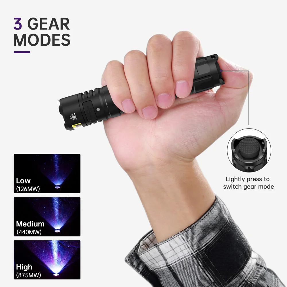 SOFIRN SF16 EDC 365nm UV Flashlight SST08 USB-C Rechargeable Protable 18650 Torch with Tail Switch Lamp for Detection