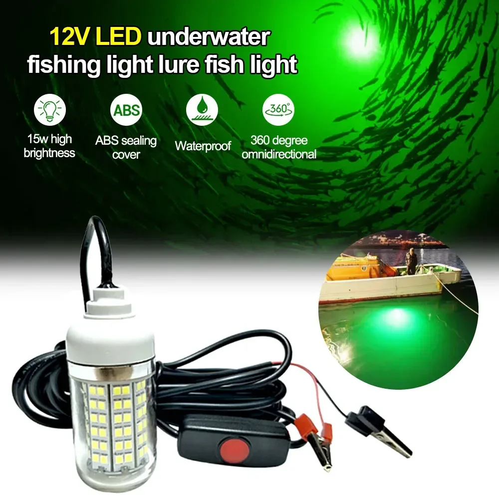 12V Underwater Lamp 15W 108 LEDs Night Fishing Light IP68 Waterproof Multicolor Deep Attracts Fish Finder Lamp Boat Lights