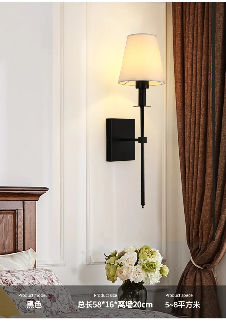 Modern American Led Wall Lamp for Decor Bathroom Mirror Light Bedroom Corridor Stairs Cloth Lampshade Wall Sconce Room Decor