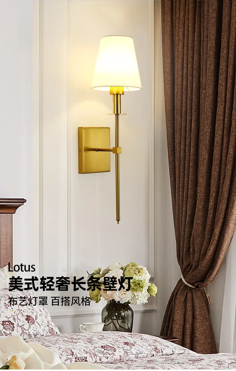 Modern American Led Wall Lamp for Decor Bathroom Mirror Light Bedroom Corridor Stairs Cloth Lampshade Wall Sconce Room Decor