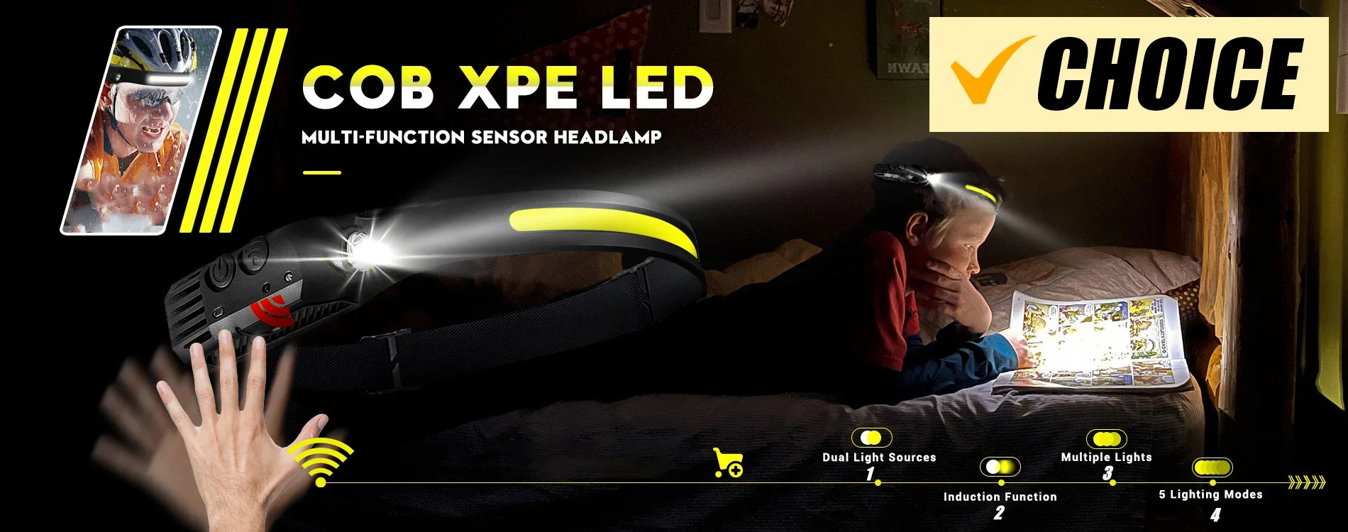 1500LM High Power LED Headlamp COB Head Flashlight With 7500Mah Built-in Battery USB Rechargeable Fishing Camping Lantern Torch