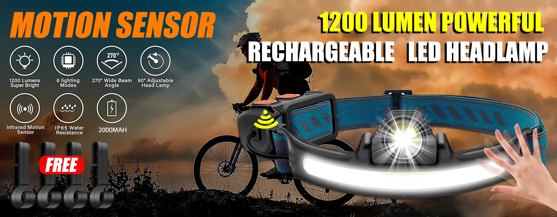 1500LM High Power LED Headlamp COB Head Flashlight With 7500Mah Built-in Battery USB Rechargeable Fishing Camping Lantern Torch