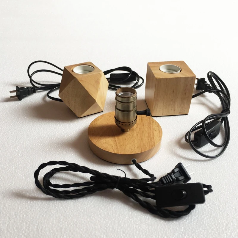 Retro Wood Table Lamp E27 Socket Vintage Desk Lamp Base Holder EU Plug Bedside Lamp Decoration Wooden Base Table Light 220V 110V
