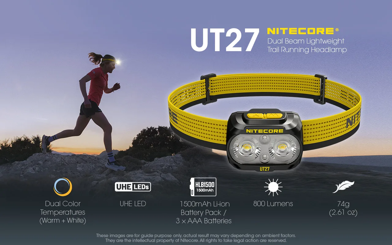 Nitecore UT27 Headlamp Dual Beam Fusion Elite 800 Lumens CREE XP-G3 S3 LED Headlight Running HBL-1500mAh Rechargeable Battery