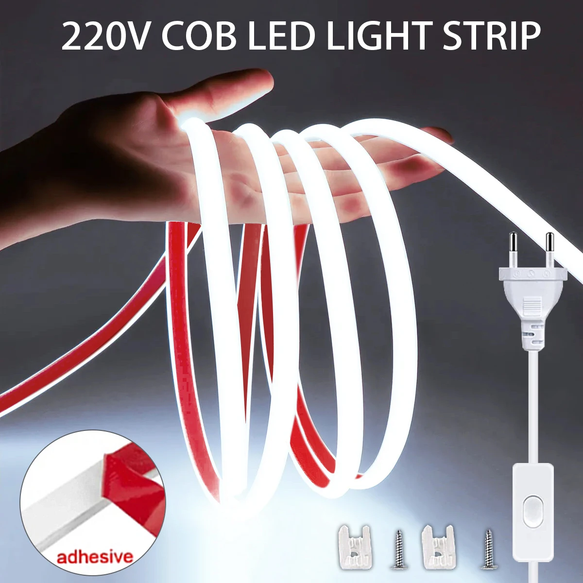 LED 220v COB Strip Lights LED Strip Lights 220v Super Bright Flexible Tape Ribbion for Room Home Decor