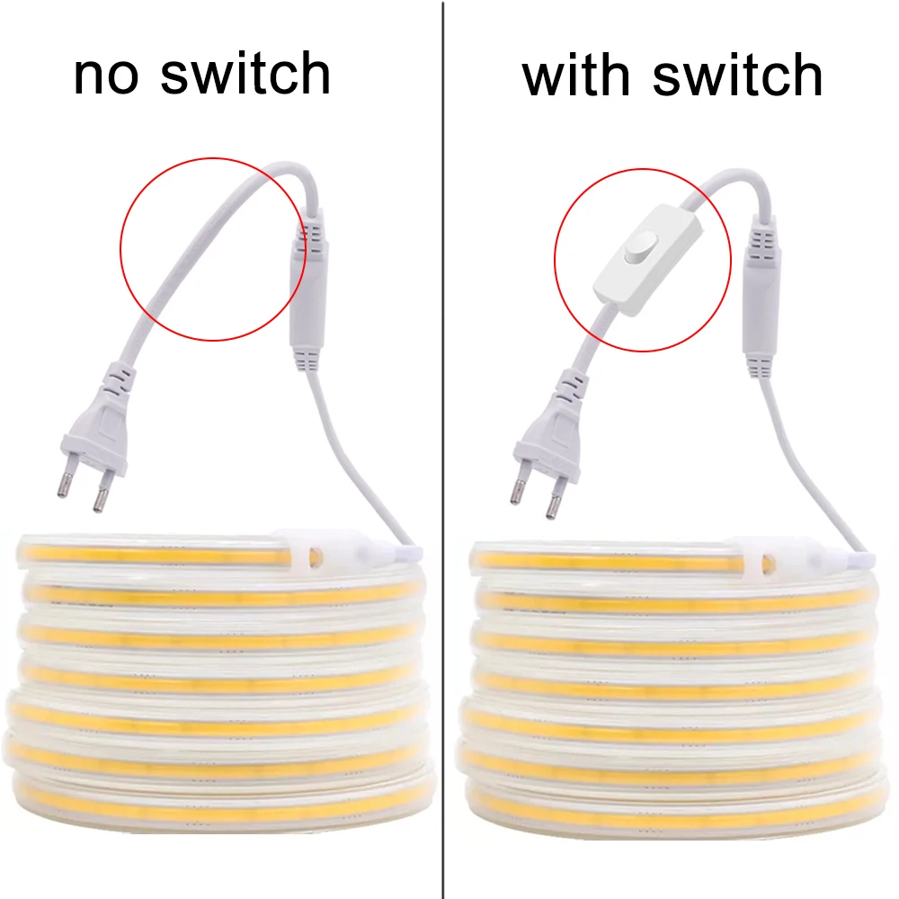 LED 220v COB Strip Lights LED Strip Lights 220v Super Bright Flexible Tape Ribbion for Room Home Decor