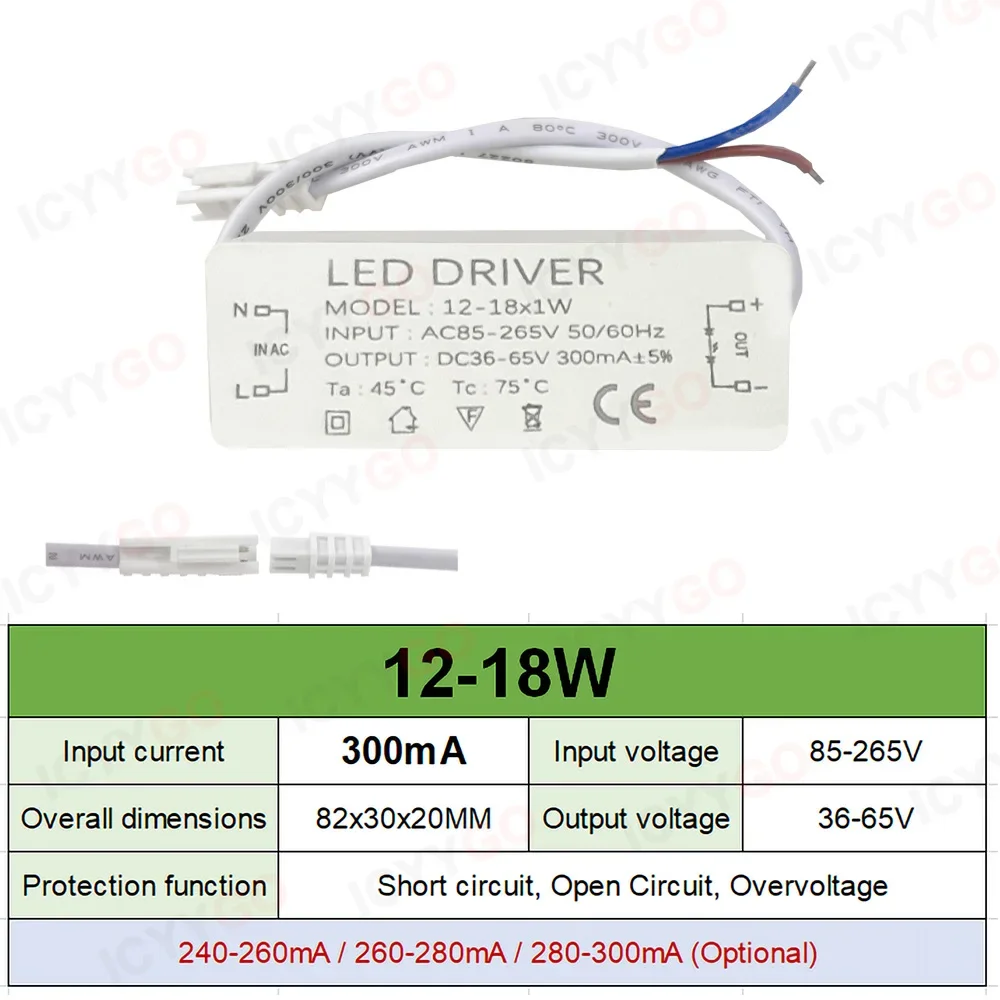 LED Driver 8-12W 20W 30W 36W 300mA 600mA 900MA LED Constant Current Drive Power Supply External GU10E27 Isolation Wide Voltage