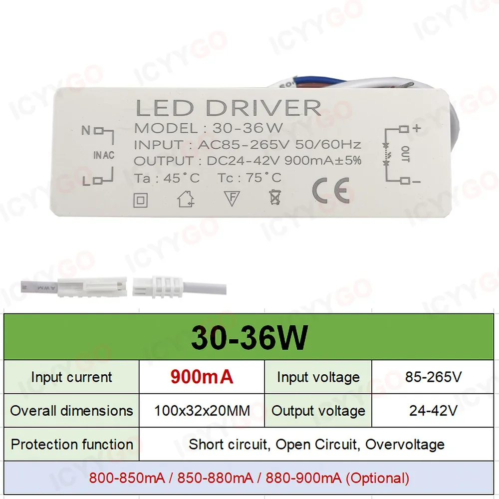 LED Driver 8-12W 20W 30W 36W 300mA 600mA 900MA LED Constant Current Drive Power Supply External GU10E27 Isolation Wide Voltage