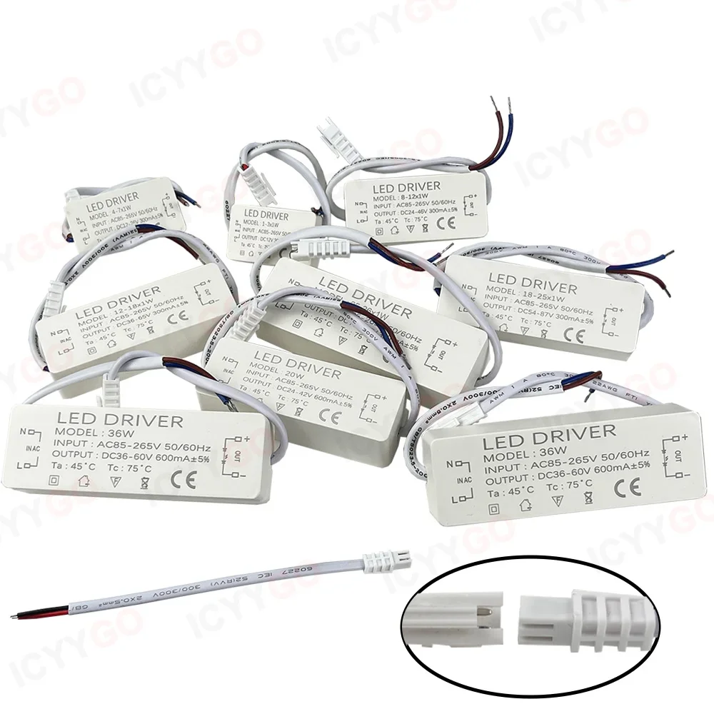LED Driver 8-12W 20W 30W 36W 300mA 600mA 900MA LED Constant Current Drive Power Supply External GU10E27 Isolation Wide Voltage