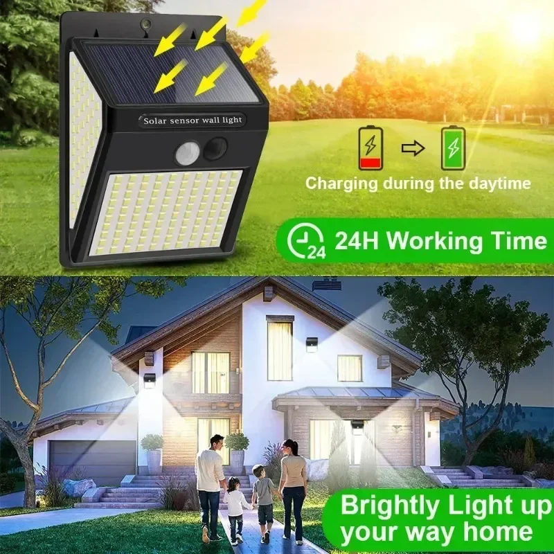 Hot Sale 144 LED Solar Light Wireless PIR Motion Sensor Waterproof Wall Lamp Solar Powered Sunlight Street Lamp Garden Decor
