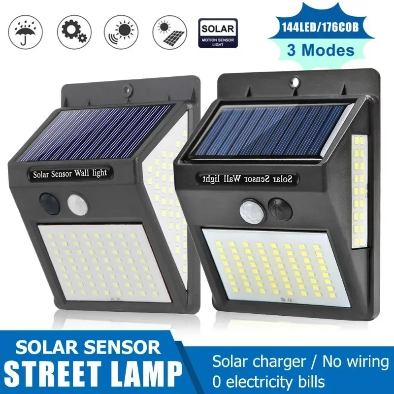 Hot Sale 144 LED Solar Light Wireless PIR Motion Sensor Waterproof Wall Lamp Solar Powered Sunlight Street Lamp Garden Decor
