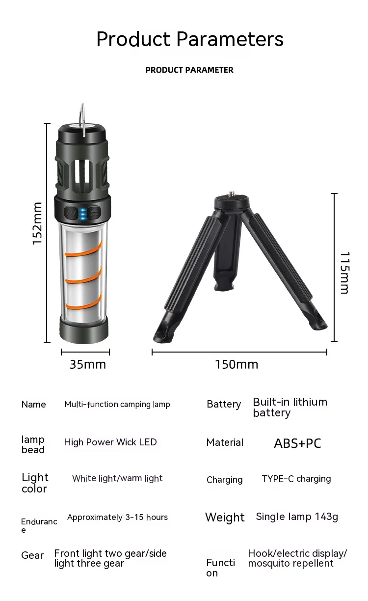 Mosquito Killer Lamp Portable Lantern Camping Tent Mosquito Repellent Large Capacity Lighting Flashlight With Triangle Bracket