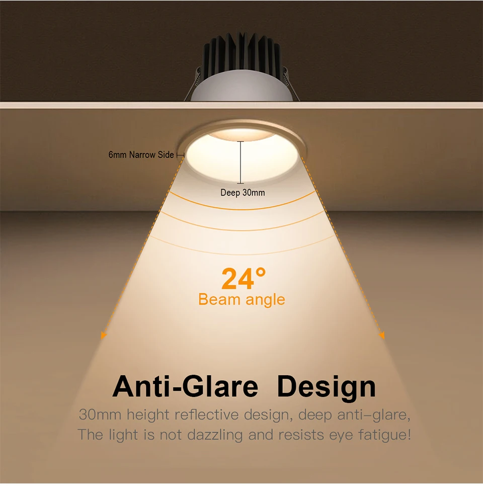 High Quality Recessed Aluminum COB LED Spotlight Bulb Spot Light 7W 12W Downlight Ceiling Lamp Room Lighting 85-265V