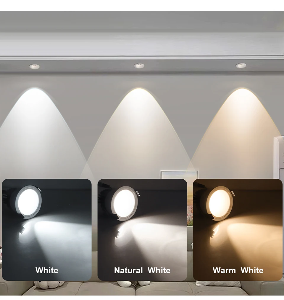 High Quality Recessed Aluminum COB LED Spotlight Bulb Spot Light 7W 12W Downlight Ceiling Lamp Room Lighting 85-265V