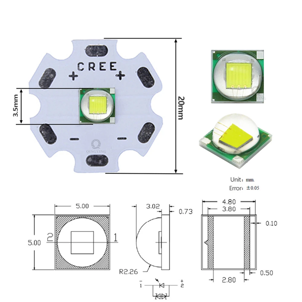 High Power LED 5W-10W 5050 XLM T6 5050-L2 3-3.7V Warm Neutral Cold White Red Green Blue UV Purple Chip Diodes Flashlights Part