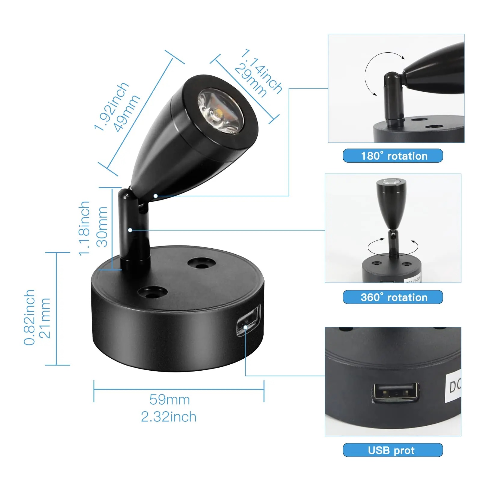 2/1X LED Reading Spotlight Interior Lighting Aluminum Adjustable Touch Control Dimmable Wall Lamp for Boat RV Trailer Warm Cool