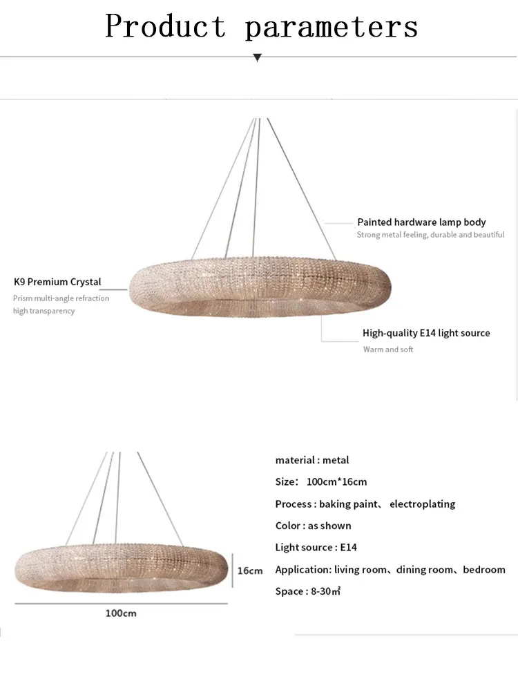 Modern Luxury Circle Crystal Chandelier For Living Room Led Home Decor Hanging Lamp Light Fixture Round Bedroom Cristal Lustre