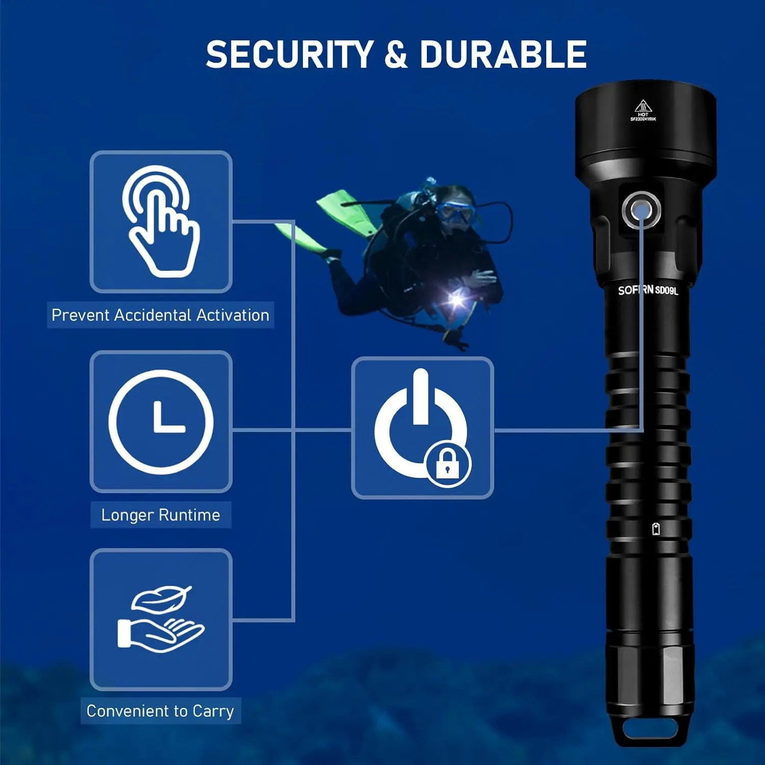 SOFIRN SD09L 6800lm Scuba Diving Flashlight SST40 LED 542m Underwater Dive Light Submersible Torch with Rechargeable Power