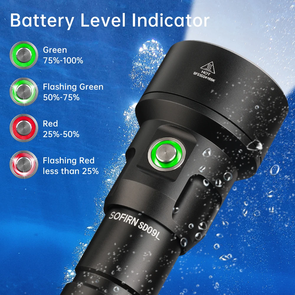 SOFIRN SD09L 6800lm Scuba Diving Flashlight SST40 LED 542m Underwater Dive Light Submersible Torch with Rechargeable Power