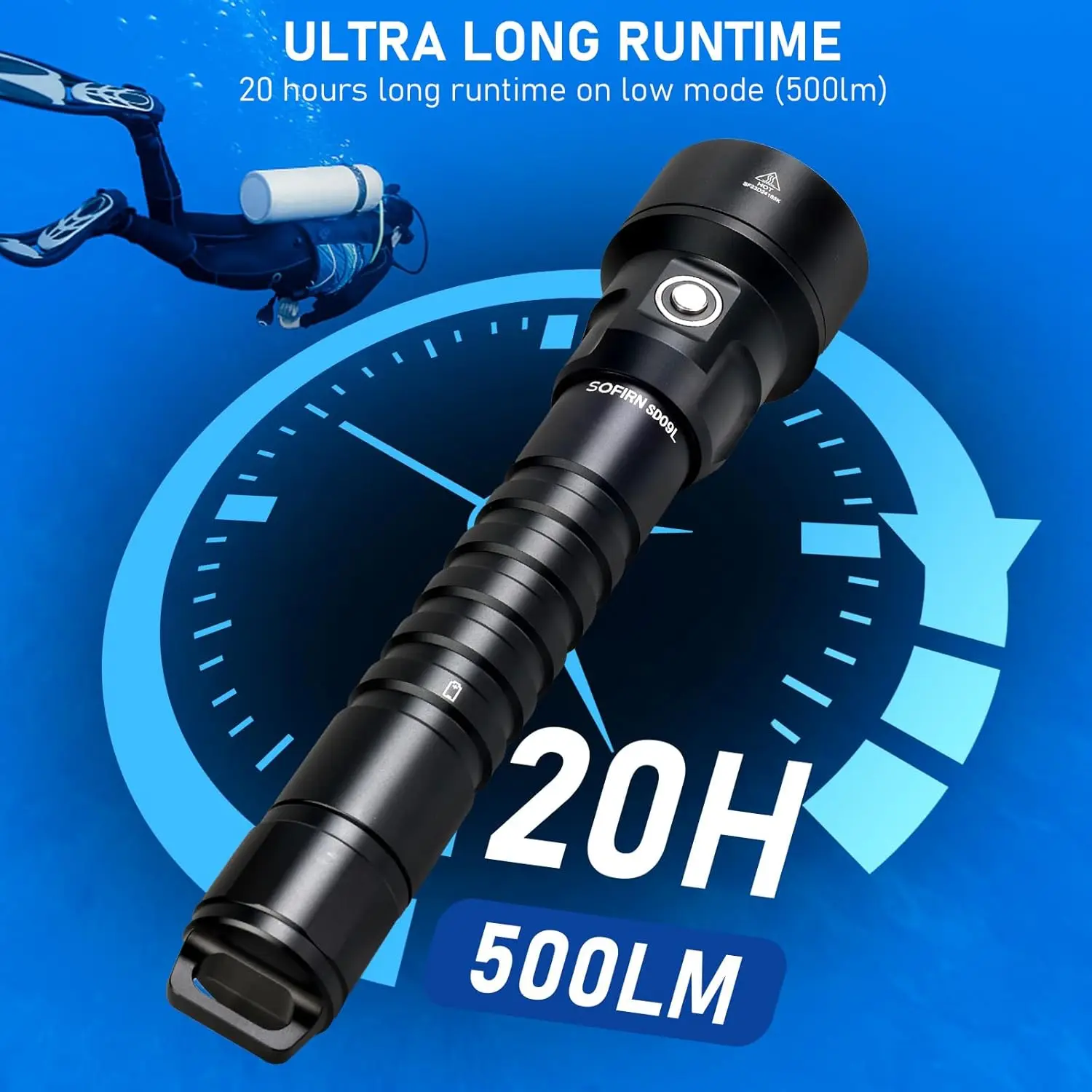 SOFIRN SD09L 6800lm Scuba Diving Flashlight SST40 LED 542m Underwater Dive Light Submersible Torch with Rechargeable Power