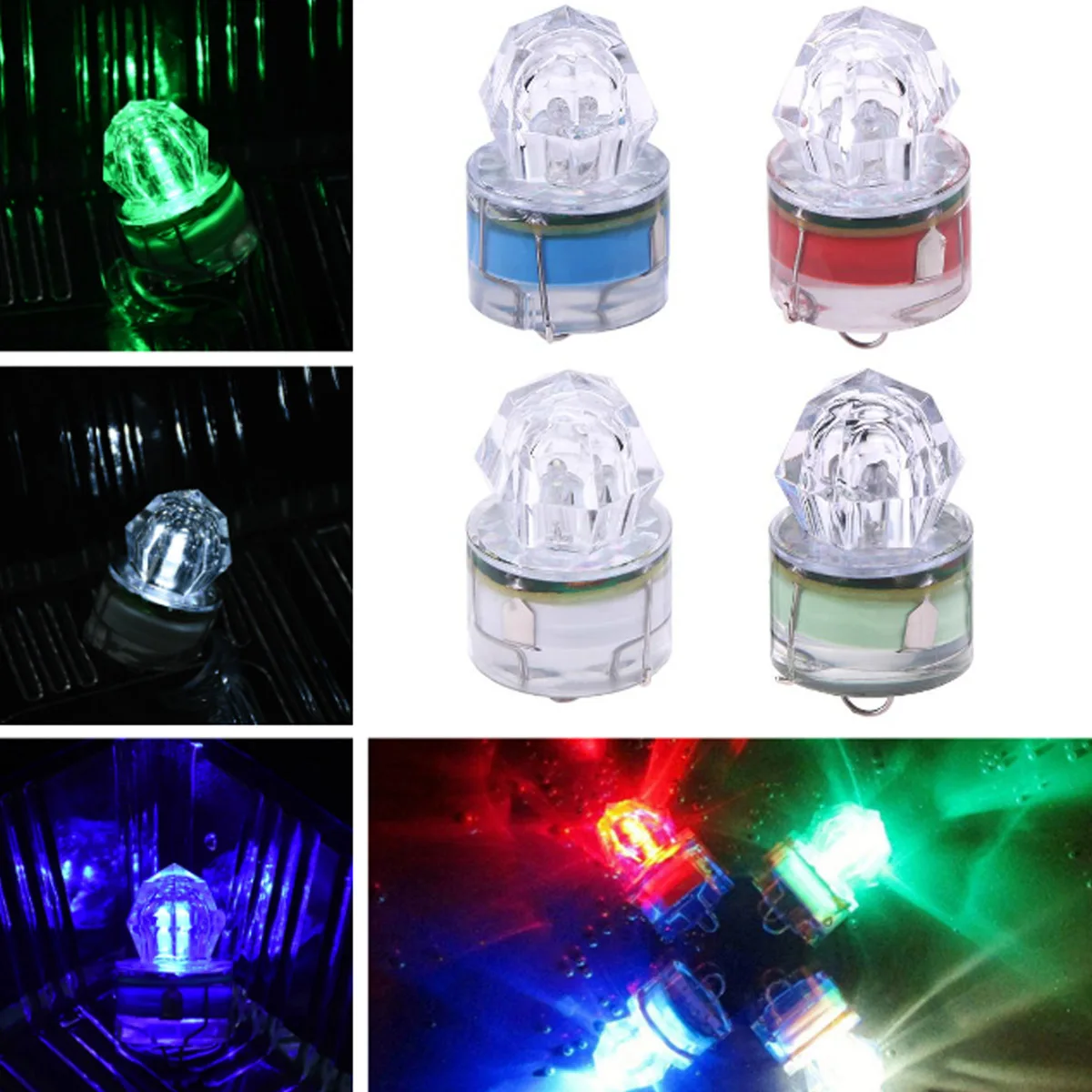 Waterproof LED Fishing Lamp Mini ABS Fishing Lure Light Diamond Shape Luminous Lure for Attracting Fish Deep Drop Fishing Tools