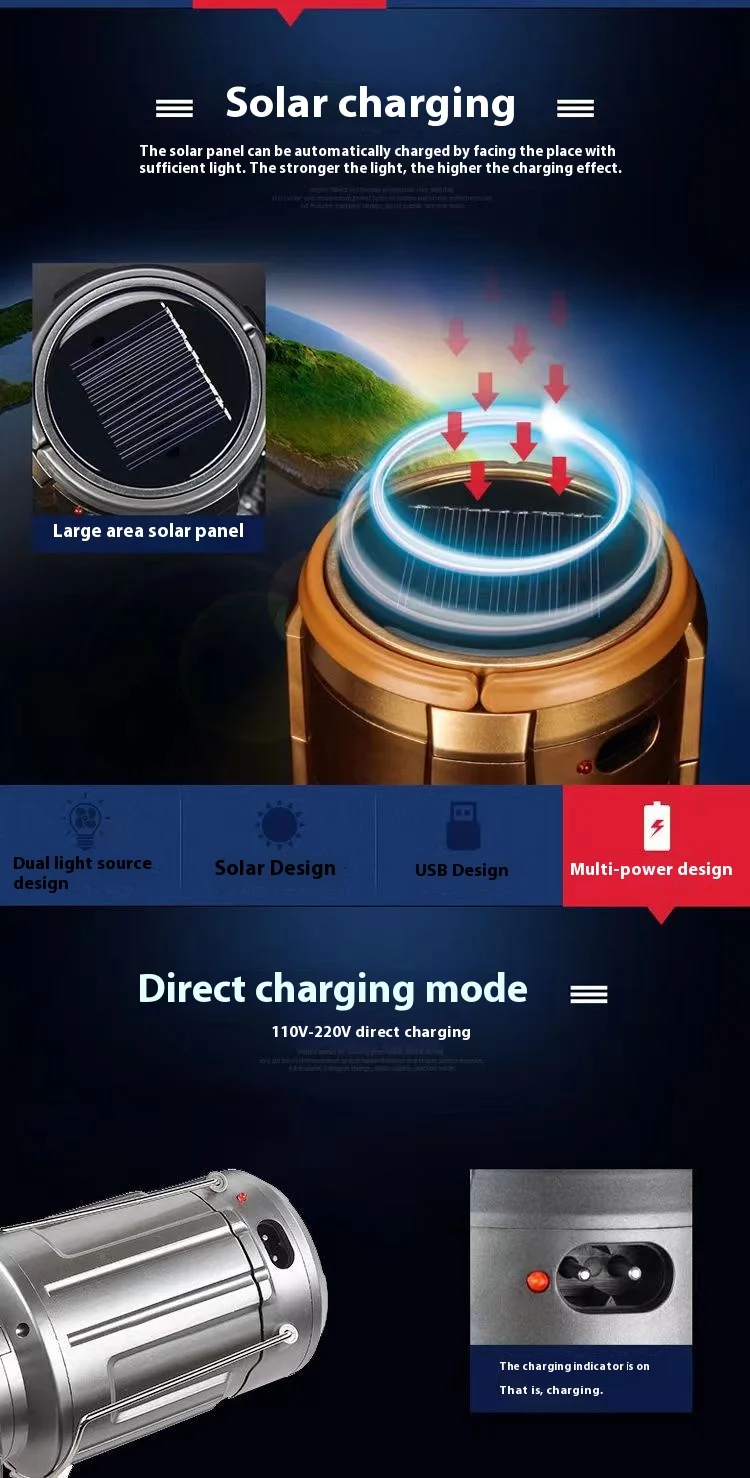 Solar Portable Camping Lanterns Electric Fan 1500mAh LED Solar Power Hanging Tent Rechargeable Outdoor Emergency Lamp with Fan