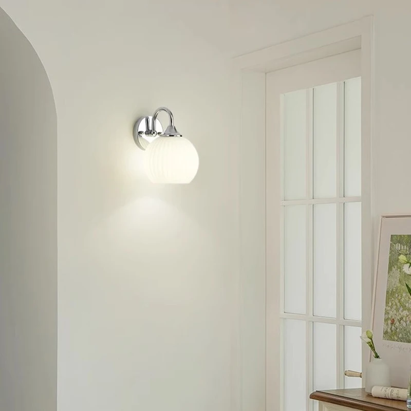 Modern Simple Soft Style Wall Lamp Metal Body Chrome Color Bedroom Decor Sconce Light LED Acrylic Lampshade Corridor Wall Lustre