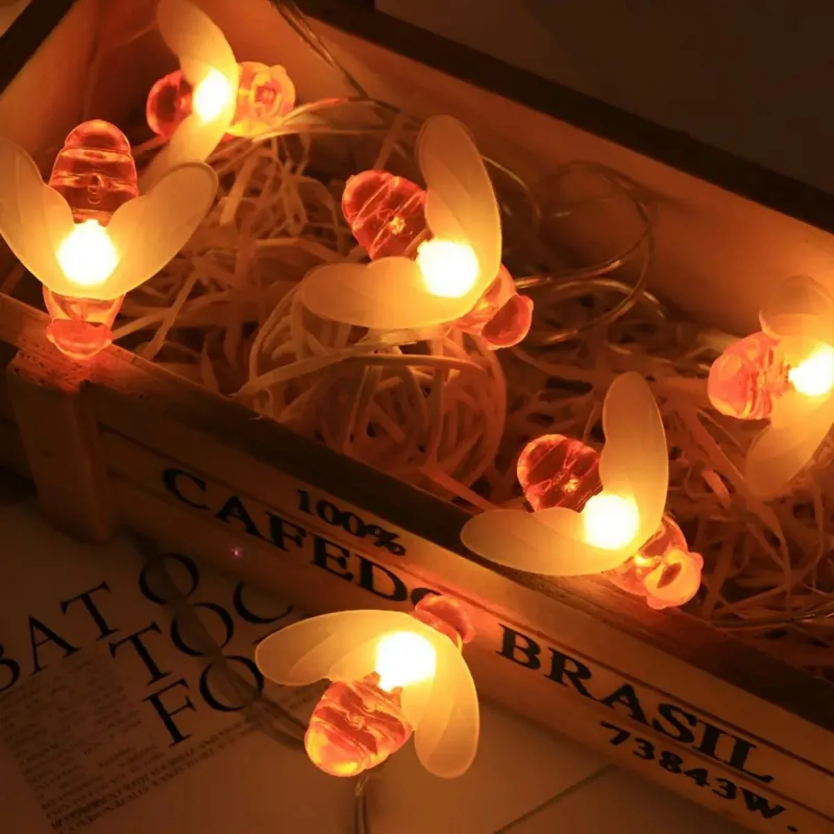 1pc 10/20/30/40 LED Creative Little Bee String Lights Battery Powered Atmosphere Fairy Lamp Suitable For Bedroom Courtyard Decor