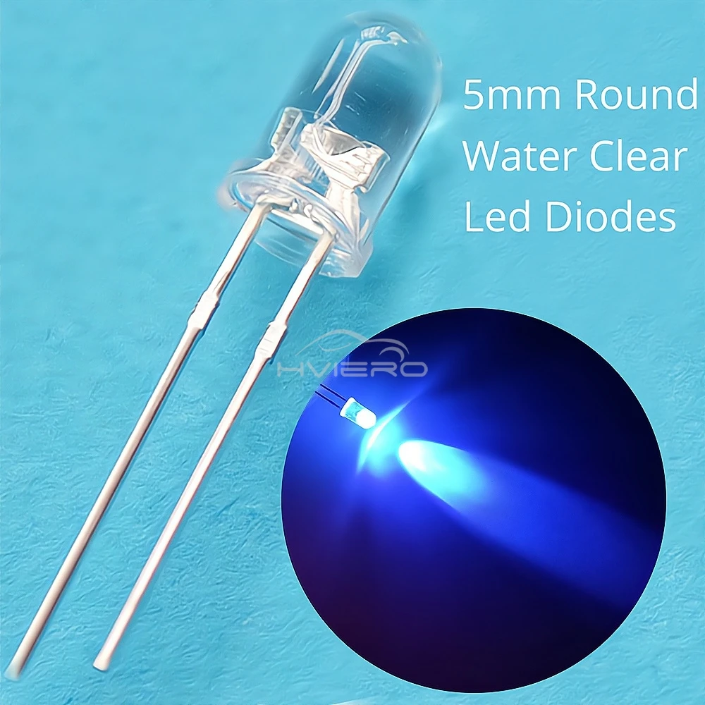 100Pcs F5 5mm Round White Red Blue Warm Pink UV Water Clear Led Super Bright Ligte Emitting Diodes 6000-6500k Lamp Beads Bulb
