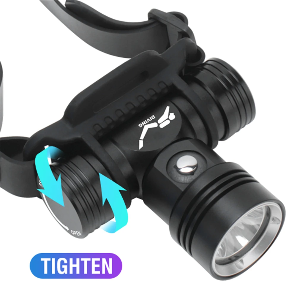 BORUiT B14 1200LM LED Scuba Diving Headlamp IPX8 Waterproof Underwater 60M Headlight 3-Mode Use 18650 Battery Diving Light