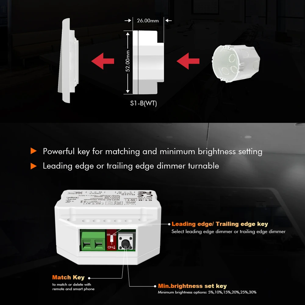 WiFi RF AC Triac Dimmer Push Switch Lamp Controller 2.4G Wireless Rotary Knob Dimming Remote fr Alexa Google Tuya Smart Life APP