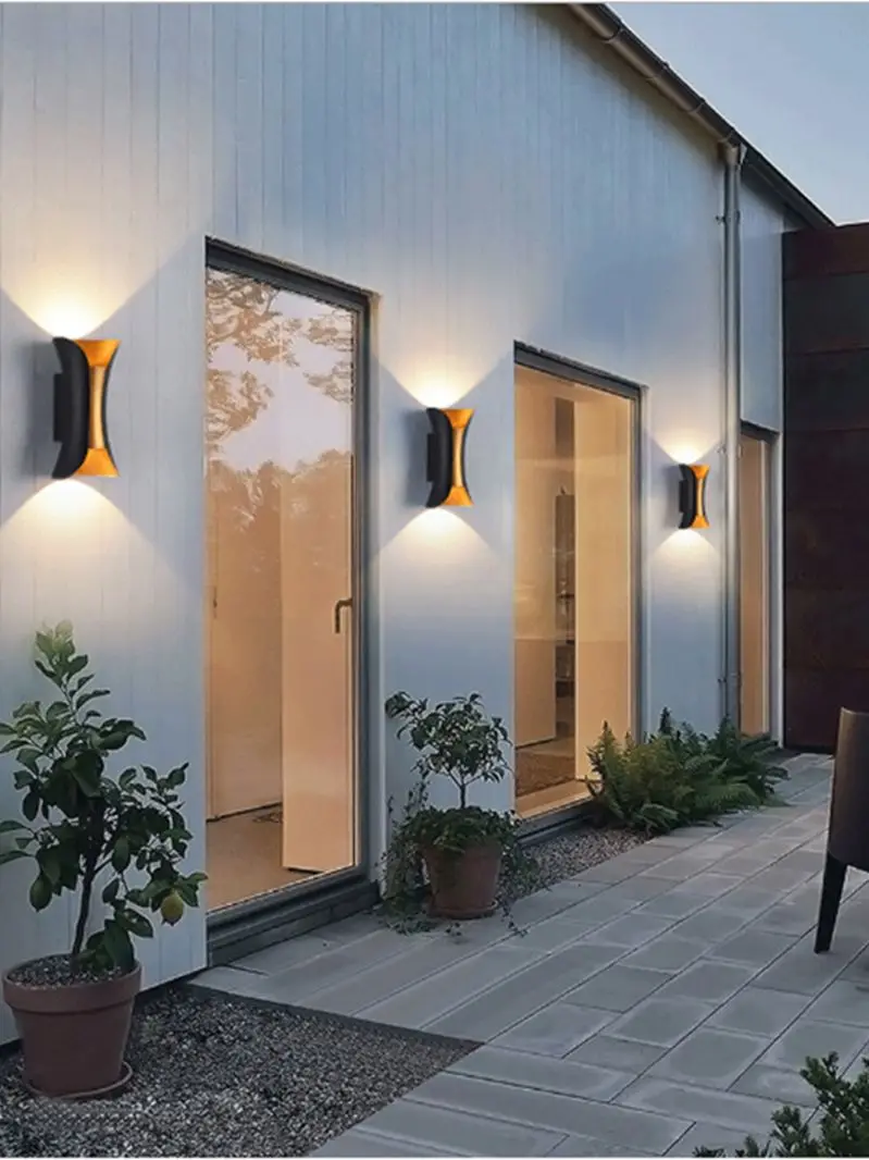 Aluminum Golden Body LED Wall Light Outdoor Waterproof IP65 Porch Garden Sconce Balcony Wall Lamp AC110V 220V