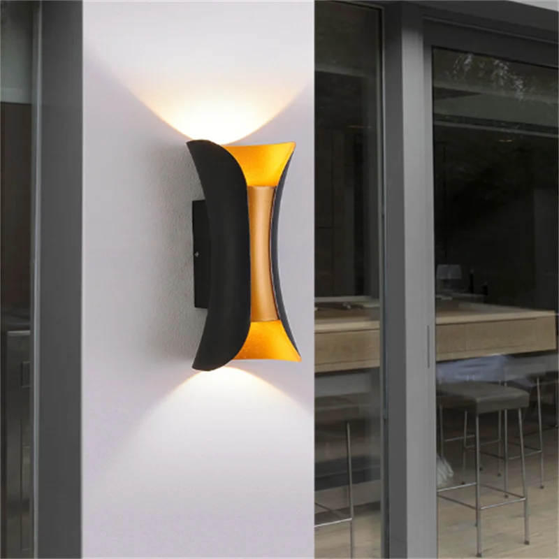 Aluminum Golden Body LED Wall Light Outdoor Waterproof IP65 Porch Garden Sconce Balcony Wall Lamp AC110V 220V