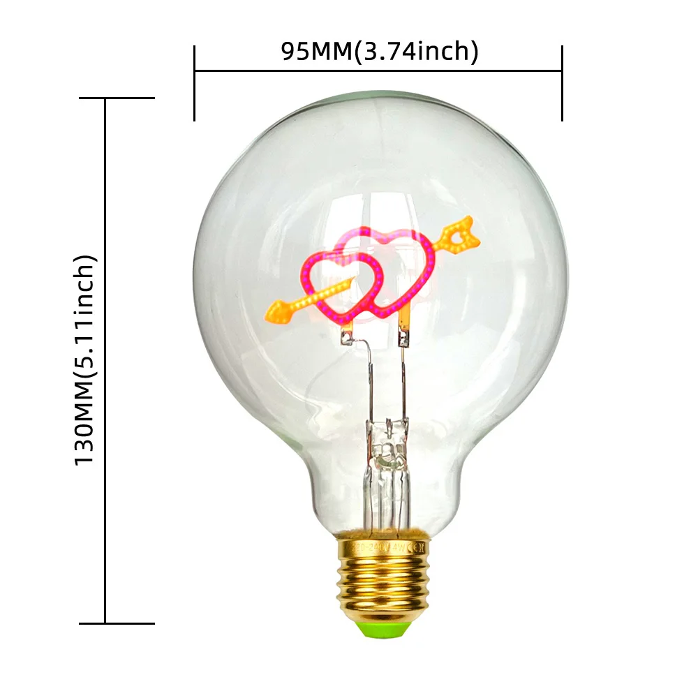 TIANFAN Vintage Edison Led Bulb Big Globe G95 Heart Cupid's Arrow 3W Dimmable 110V 220V E26 E27 Specialty Decorative Light Bulb