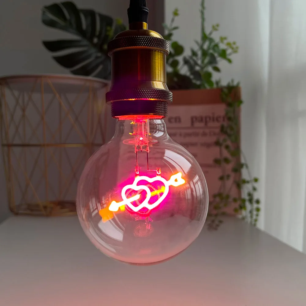 TIANFAN Vintage Edison Led Bulb Big Globe G95 Heart Cupid's Arrow 3W Dimmable 110V 220V E26 E27 Specialty Decorative Light Bulb