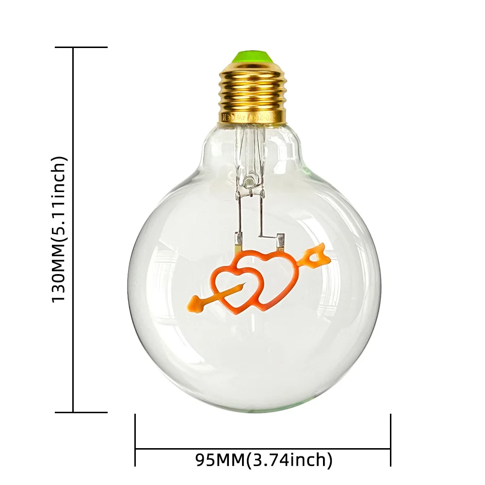 TIANFAN Vintage Edison Led Bulb Big Globe G95 Heart Cupid's Arrow 3W Dimmable 110V 220V E26 E27 Specialty Decorative Light Bulb