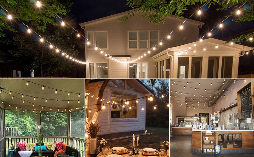 30M LED Fairy String Light Outdoor Birthday Party Light String G40 Patio Garden Light Clear Vintage Bulb Chain For Wedding Decor
