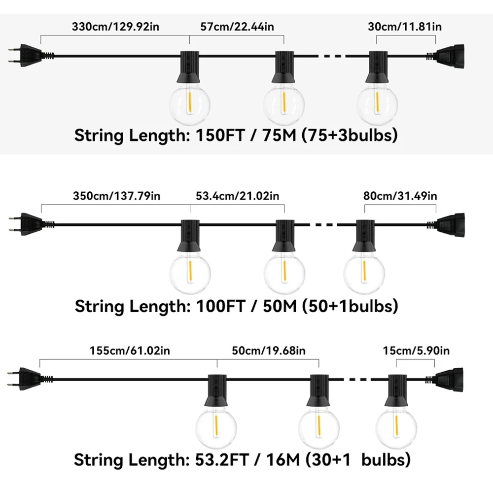 30M LED Fairy String Light Outdoor Birthday Party Light String G40 Patio Garden Light Clear Vintage Bulb Chain For Wedding Decor