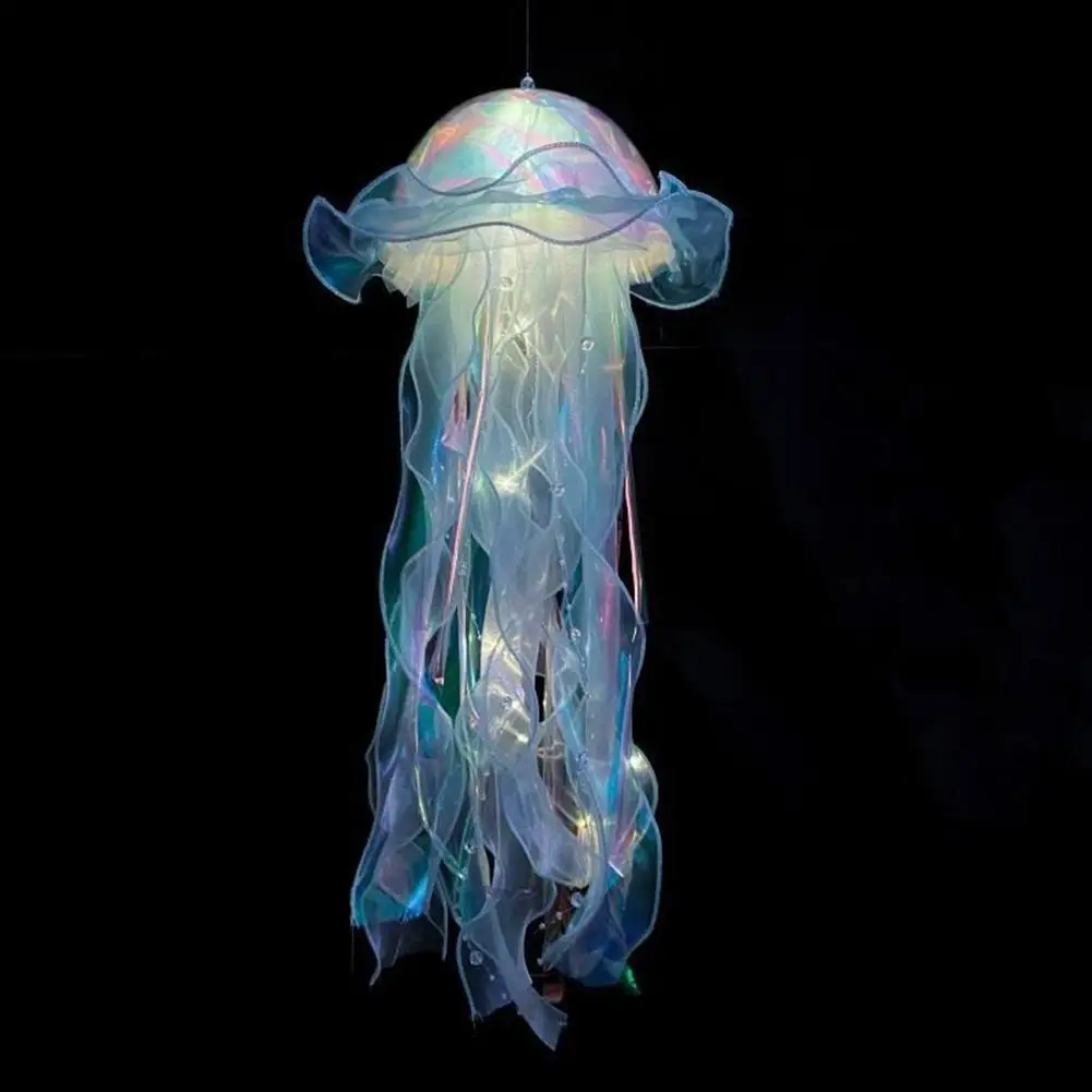 Jellyfish Colorful Nightlight Button Battery Hanging Ceiling Lantern Creative with Ribbon&Bead for Children Bedroom