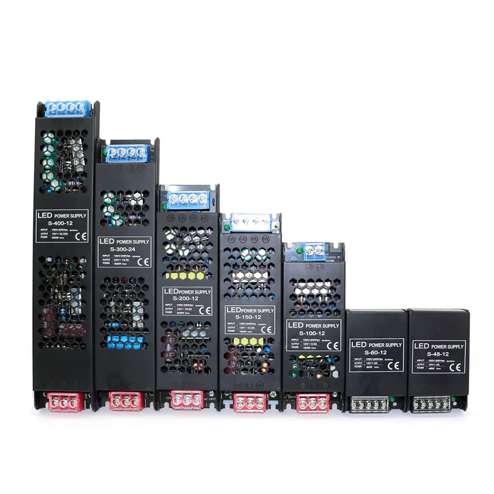 Constant Voltage Power Supply 48W 60W 100W 150W 200W 300W 400W Thin Driver For LED Strips DC 12V / 24V Lighting Transformers