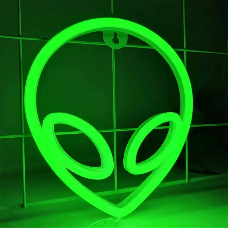 Green Alien LED Neon Night Lights Art Sign Game Room Hip Hop Party Bar Bedroom Decoration Christmas Gift Wall Hanging Neon Sign