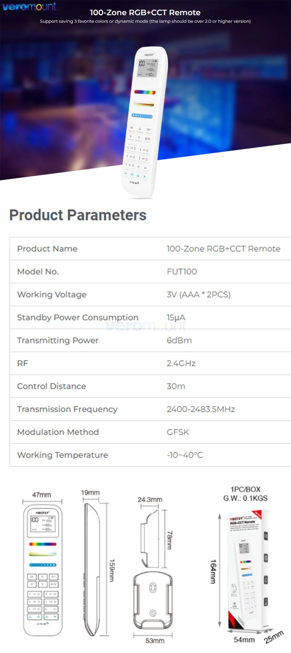 MiBoxer Wireless RGB+CCT Zone Panel Hand Remote FUT088 FUT089 FUT089S FUT100 FUT092 S2W+ S2-W S2-B C4 C5 C8 Y3 K6 2.4G RF Remote