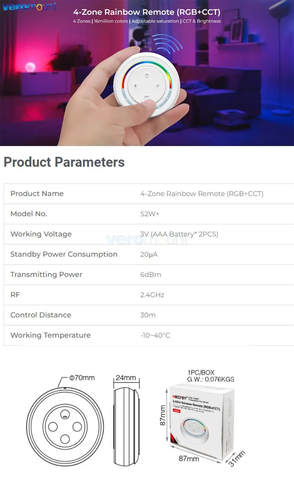 MiBoxer Wireless RGB+CCT Zone Panel Hand Remote FUT088 FUT089 FUT089S FUT100 FUT092 S2W+ S2-W S2-B C4 C5 C8 Y3 K6 2.4G RF Remote