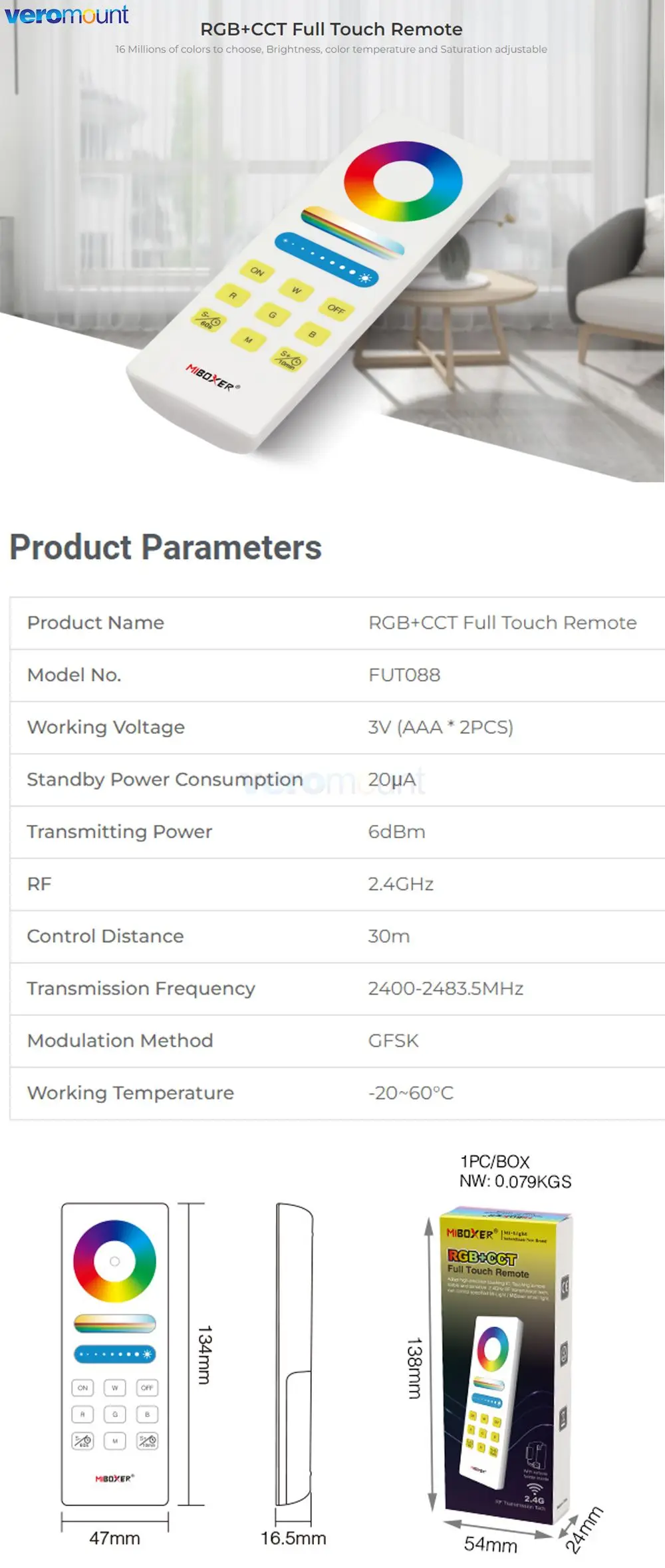MiBoxer Wireless RGB+CCT Zone Panel Hand Remote FUT088 FUT089 FUT089S FUT100 FUT092 S2W+ S2-W S2-B C4 C5 C8 Y3 K6 2.4G RF Remote