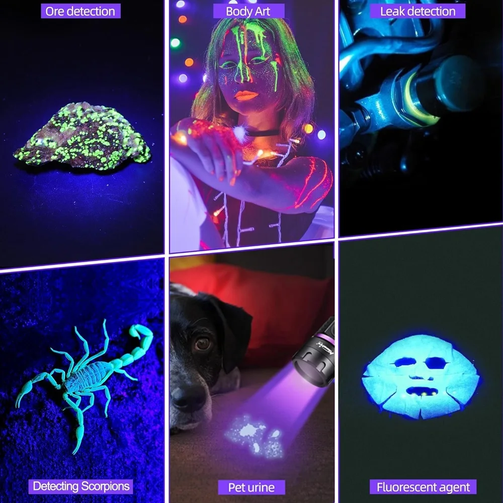 120W 365nm UV Flashlight 6Light Ultra Violet Black Light Ink Dryer Money Fluorescer Cat Dog Urine Tinea Ore Money Detector SV116