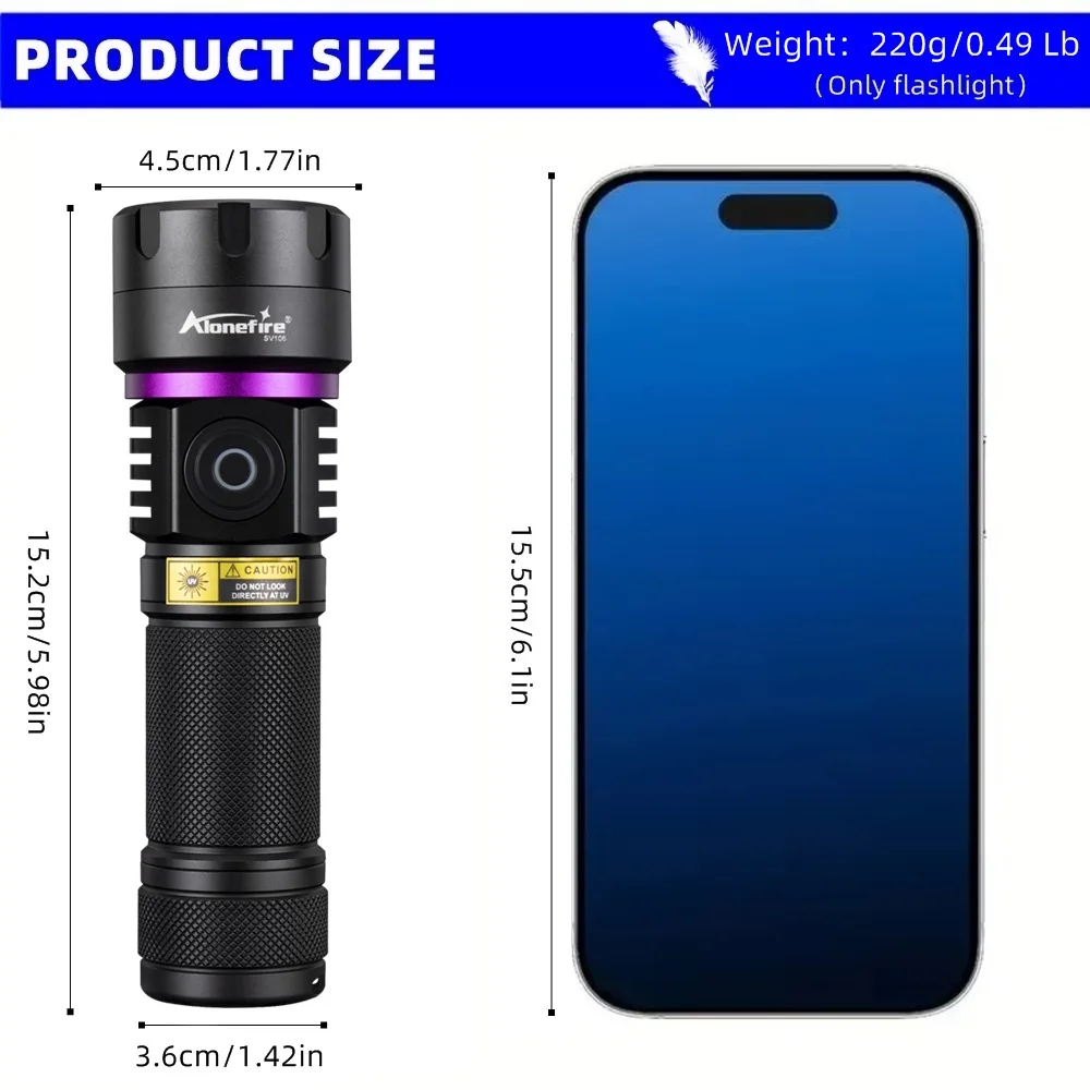 120W 365nm UV Flashlight 6Light Ultra Violet Black Light Ink Dryer Money Fluorescer Cat Dog Urine Tinea Ore Money Detector SV116