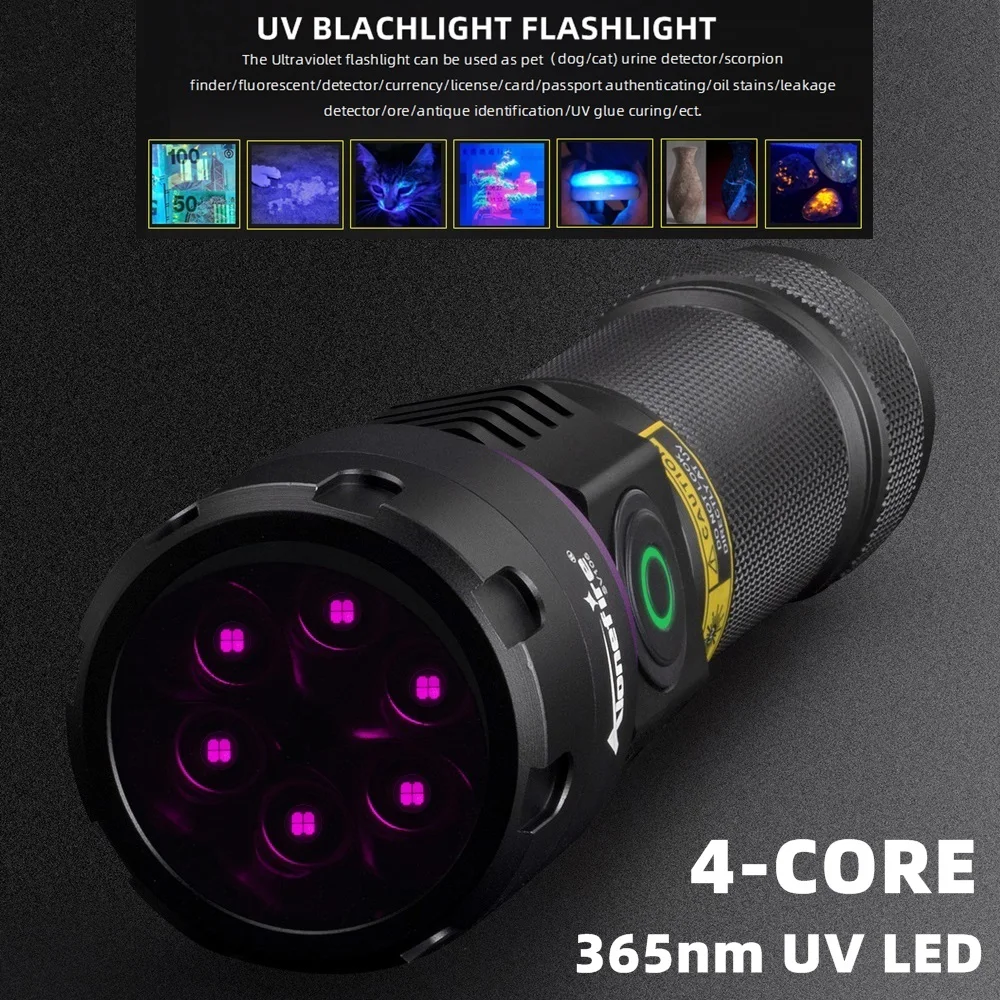 120W 365nm UV Flashlight 6Light Ultra Violet Black Light Ink Dryer Money Fluorescer Cat Dog Urine Tinea Ore Money Detector SV116
