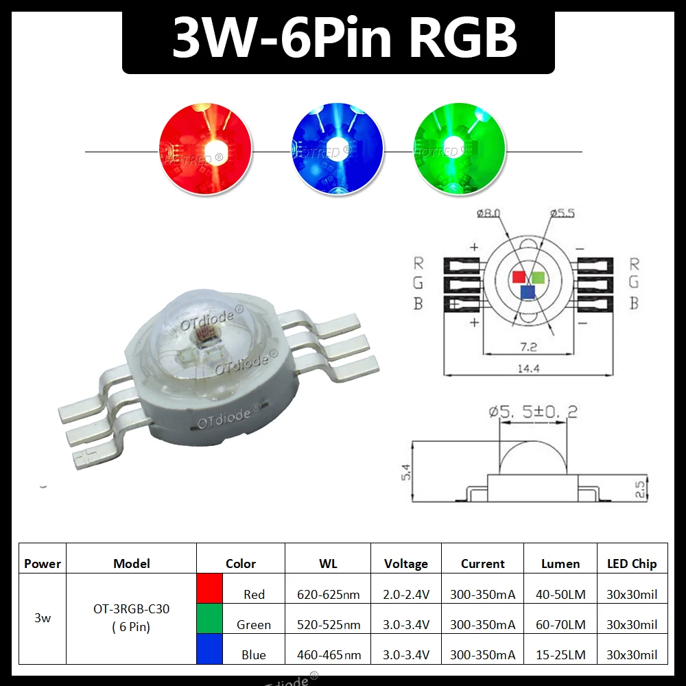 1-100pcs 3W 4W 5W 6W 15W 18W High Power LED RGB RGBW RGBWY RGBWYV 4pin 6pin 8pin 10pin 12pin Colorful Chip Stage lights Source